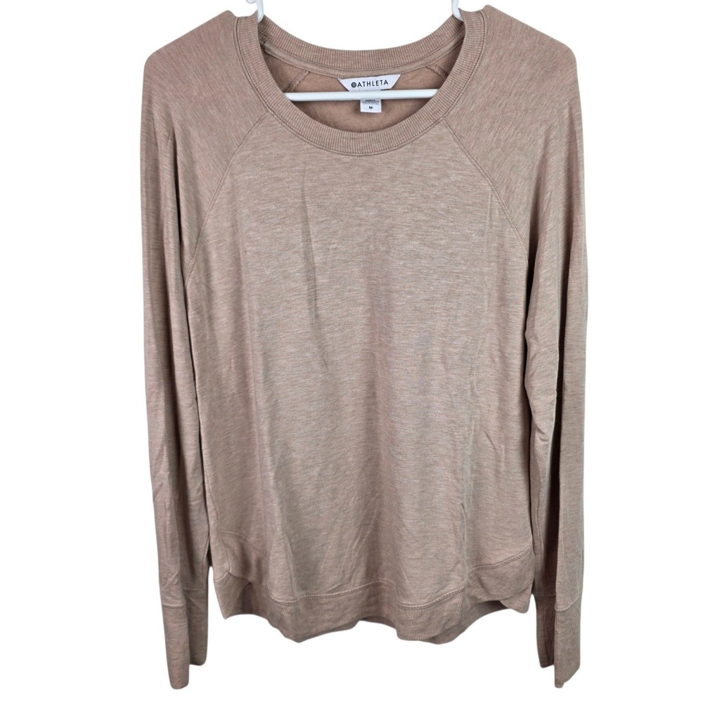 Athleta Mindset Sweatshirt Women M Tan Excellent Raglan Modal Athleisure Top